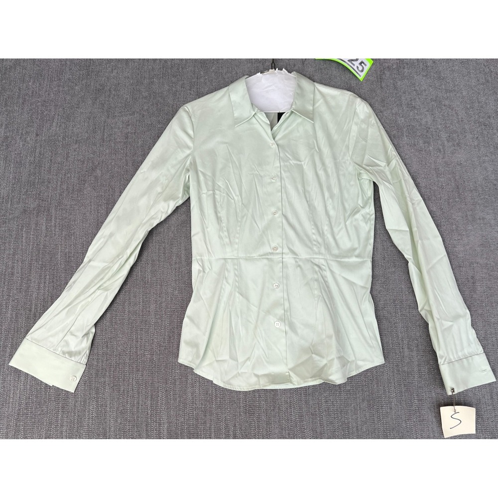 Theory Voslyn Shirt Top Womens S Dark Jade Long Sleeve Classic Formal Button Up